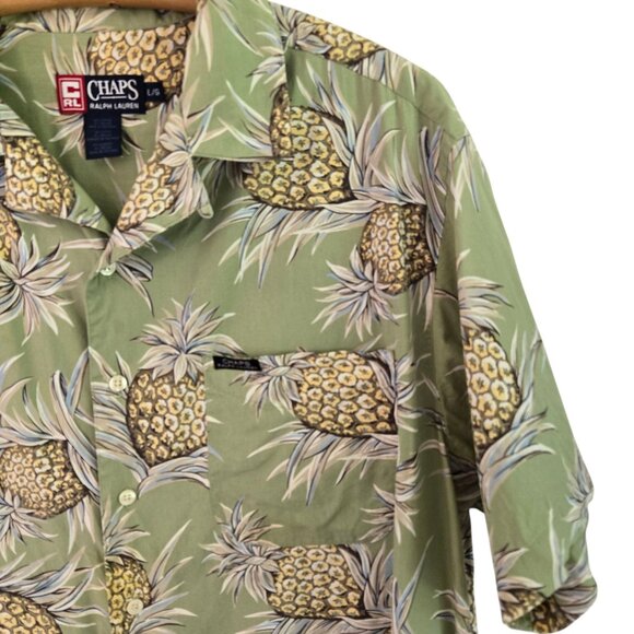 Chaps Ralph Lauren Mens Green Pineapple Print Hawaiian Short Sleeve Shirt Large - Picture 5 of 11